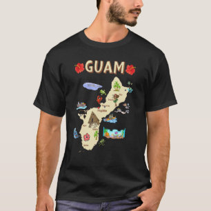 Illustrerad Karta om Guam med de större städerna o T Shirt