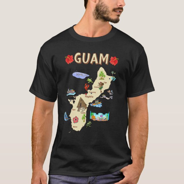 Illustrerad Karta om Guam med de större städerna o T Shirt (Framsida)