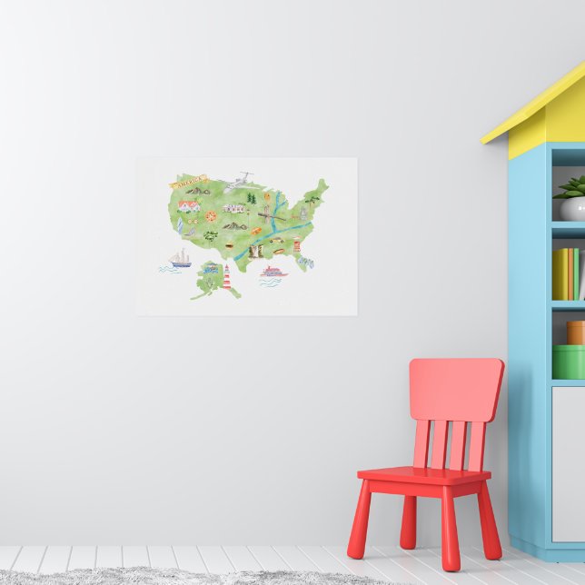 Illustrerad karta över Amerikas förenta stater Poster (Barnkammare 1)