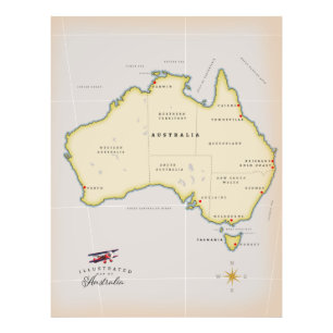 Illustrerad karta över Australien Fototryck