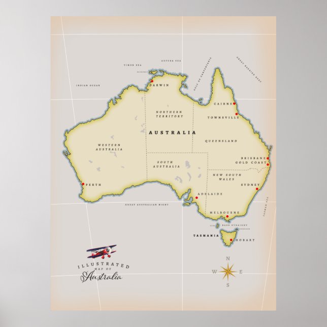 Illustrerad karta över Australien Poster (Framsidan)