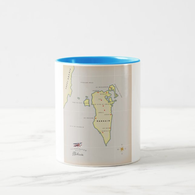 Illustrerad karta över Bahrain Två-Tonad Mugg (Center)