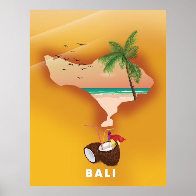Illustrerad karta över Bali Poster (Framsidan)