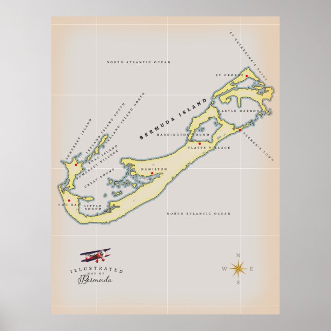 Illustrerad karta över Bermuda Poster (Framsidan)