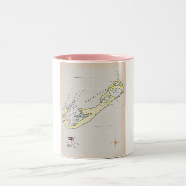 Illustrerad karta över Bermuda Två-Tonad Mugg (Center)
