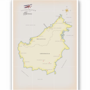 Illustrerad karta över Borneo Klistermärken