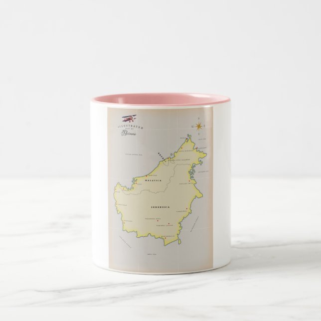 Illustrerad karta över Borneo Två-Tonad Mugg (Center)
