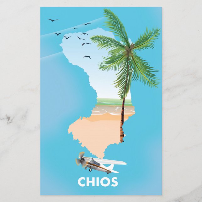Illustrerad karta över Chios Grekland. (Framsida)