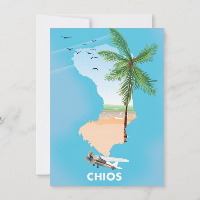 Illustrerad karta över Chios Grekland. Inbjudningar (Baksida)