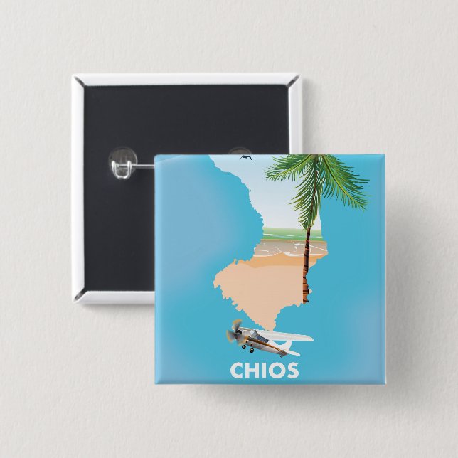 Illustrerad karta över Chios Grekland. Knapp (Framsida & baksida)