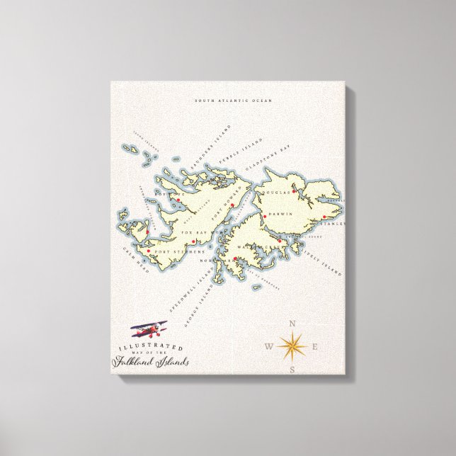 Illustrerad karta över Falklandsöarna. Canvastryck (Framsida)