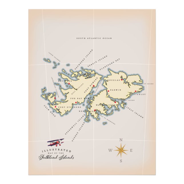 Illustrerad karta över Falklandsöarna. Fototryck (Framsidan)