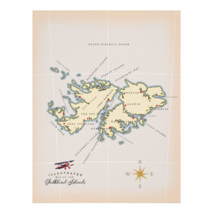 Illustrerad karta över Falklandsöarna. Fototryck