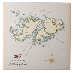 Illustrerad karta över Falklandsöarna. Kakelplatta