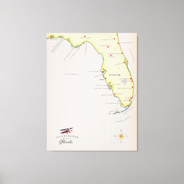 Illustrerad karta över Florida Canvastryck (Framsida)