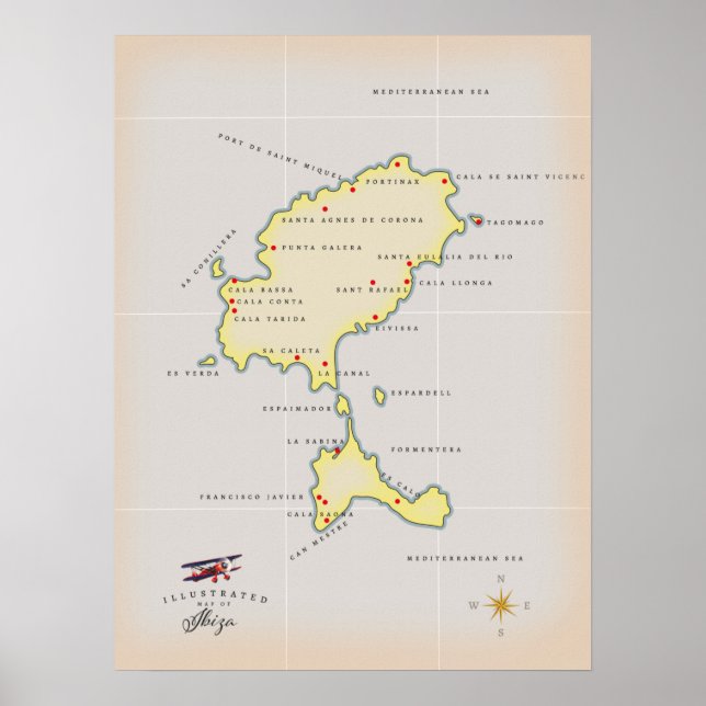Illustrerad karta över Ibiza Poster (Framsidan)