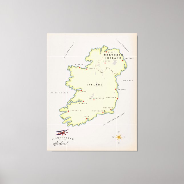 Illustrerad karta över Irland Canvastryck (Framsida)