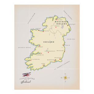 Illustrerad karta över Irland Fototryck
