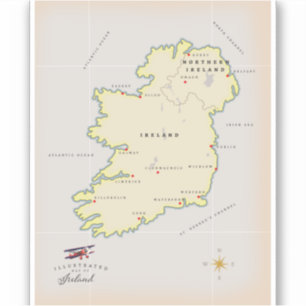 Illustrerad karta över Irland Klistermärken