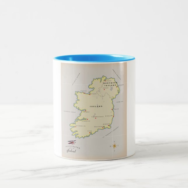 Illustrerad karta över Irland Två-Tonad Mugg (Center)