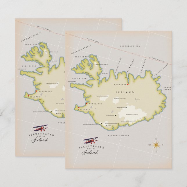 Illustrerad karta över Island (Fram/baksida)