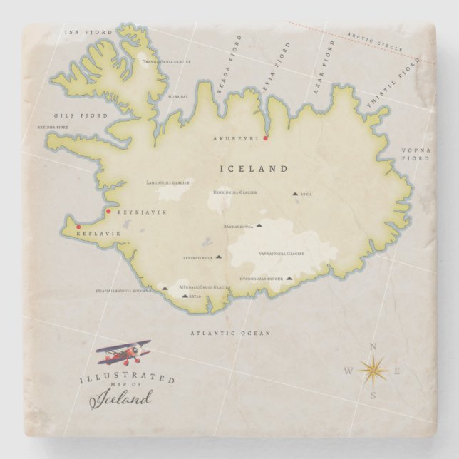 Illustrerad karta över Island Stenunderlägg (Framsidan)