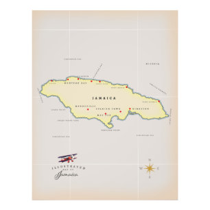 Illustrerad karta över Jamaica. Fototryck