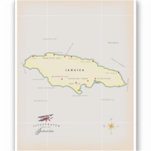 Illustrerad karta över Jamaica. Klistermärken