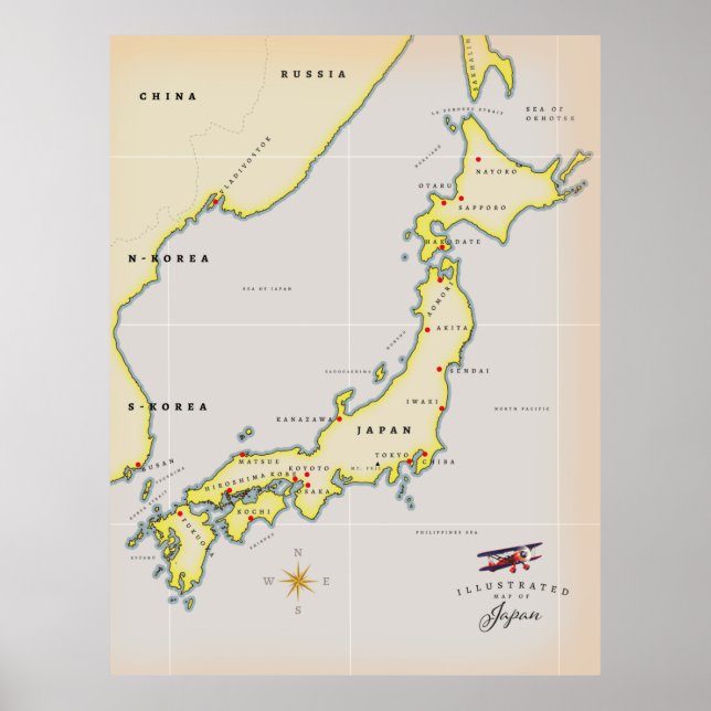 Illustrerad karta över Japan Poster (Framsidan)