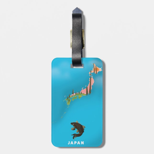 Illustrerad karta över Japan resa affisch tryck. Bagagebricka (Baksidan Lodrät)