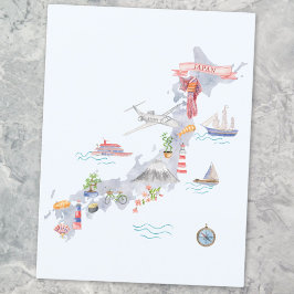 Illustrerad karta över Japan Vykort