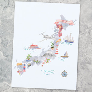 Illustrerad karta över Japan Vykort