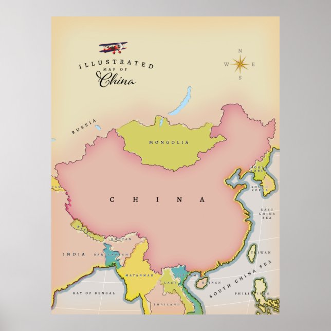 Illustrerad karta över Kina Poster (Framsidan)
