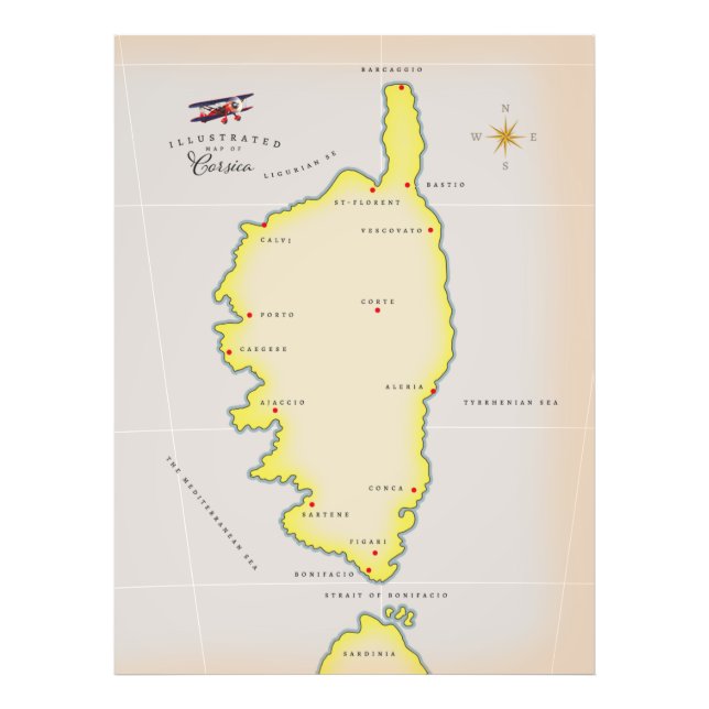 Illustrerad karta över Korsika Fototryck (Framsidan)