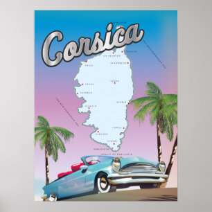 Illustrerad karta över Korsika Poster