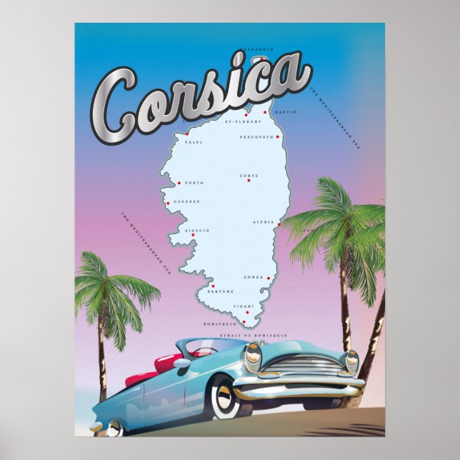 Illustrerad karta över Korsika Poster (Framsidan)