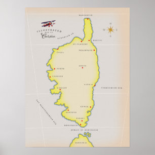 Illustrerad karta över Korsika Poster