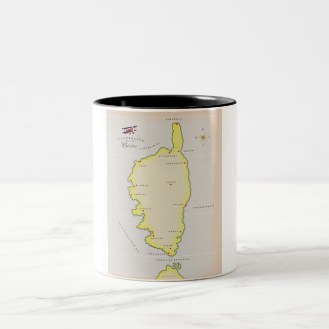 Illustrerad karta över Korsika Två-Tonad Mugg (Center)