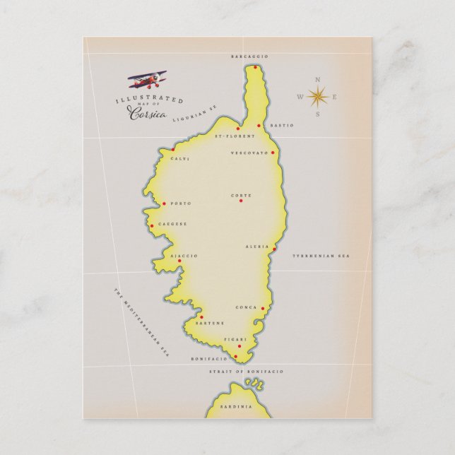 Illustrerad karta över Korsika Vykort (Framsida)