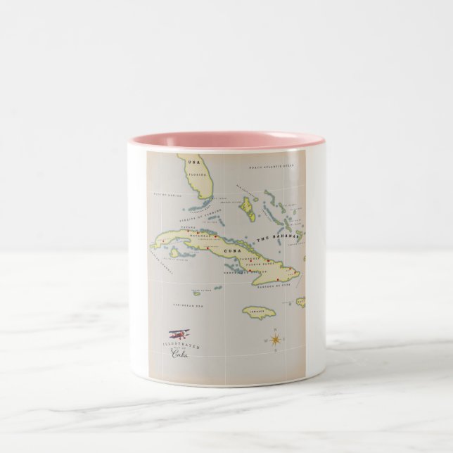Illustrerad karta över Kuba Två-Tonad Mugg (Center)