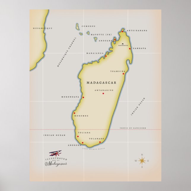 Illustrerad karta över Madagaskar Poster (Framsidan)