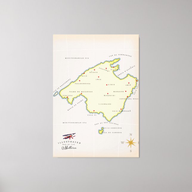 Illustrerad karta över Mallorca Canvastryck (Framsida)