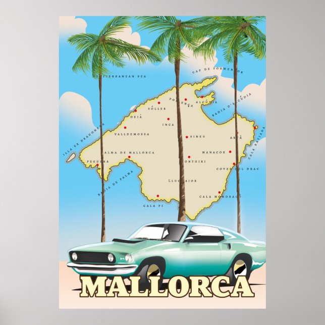 Illustrerad karta över Mallorca Poster (Framsidan)