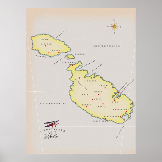 Illustrerad karta över Malta Poster (Framsidan)