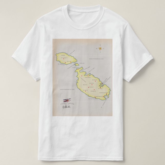 Illustrerad karta över Malta T Shirt (Design framsida)