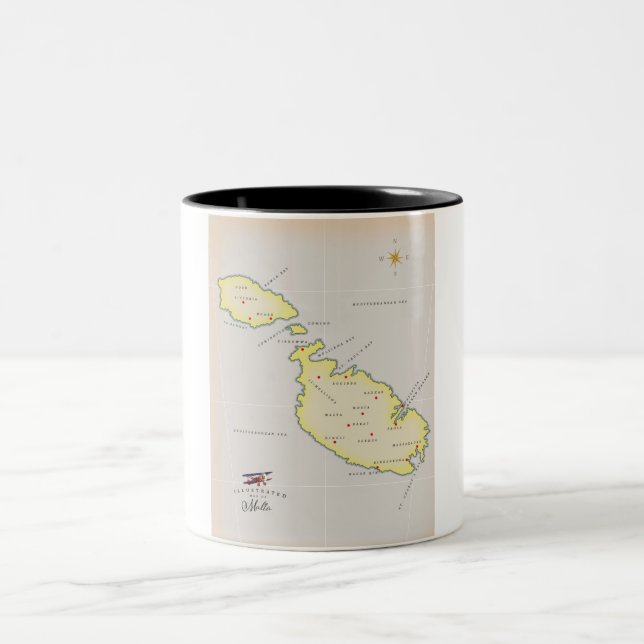 Illustrerad karta över Malta Två-Tonad Mugg (Center)