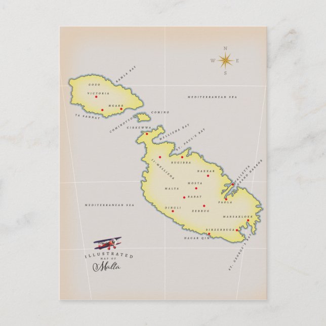 Illustrerad karta över Malta Vykort (Framsida)