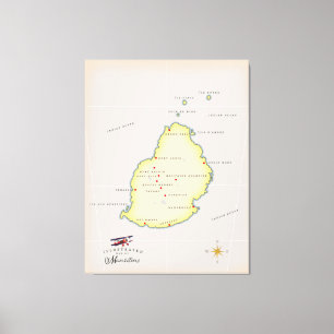 Illustrerad karta över Mauritius Canvastryck