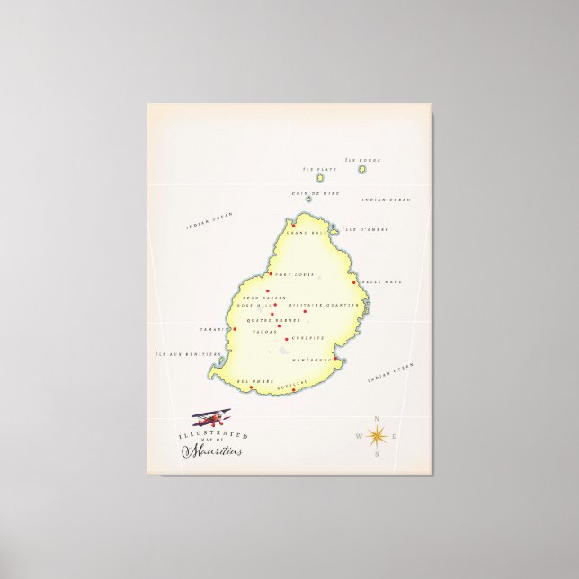 Illustrerad karta över Mauritius Canvastryck (Framsida)