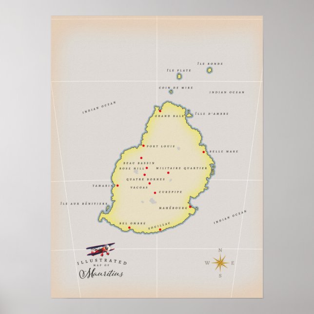 Illustrerad karta över Mauritius Poster (Framsidan)